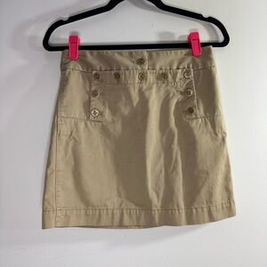J.Crew Khaki Twill Chino Skirt Sailor Button Front A-Line Size 0